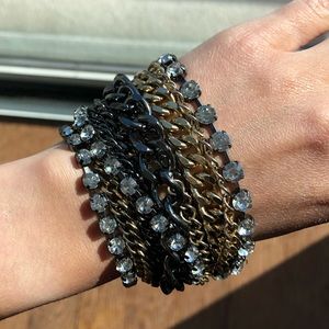 Gold silver gun metal and rhinestone bracelet